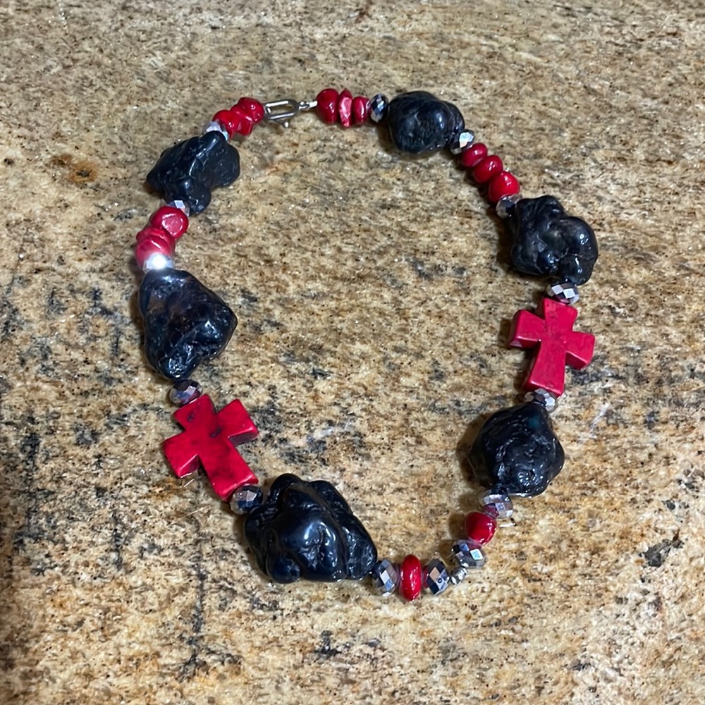 Red,black, and silver necklace